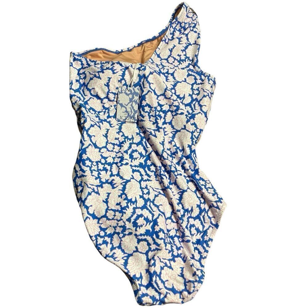 SZ Blockprints J Crew 12 Blue Floral one-shoulder one-piece swimsuit Nila‎ print - Picture 8 of 12